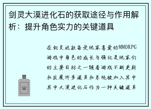 剑灵大漠进化石的获取途径与作用解析：提升角色实力的关键道具